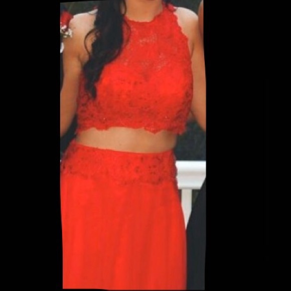 SOLD LOCALLY! Red two piece prom dress - Picture 3 of 7